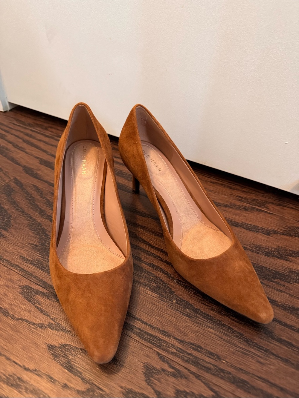 Cole Haan Cognac Suede Pointed-Toe Pumps